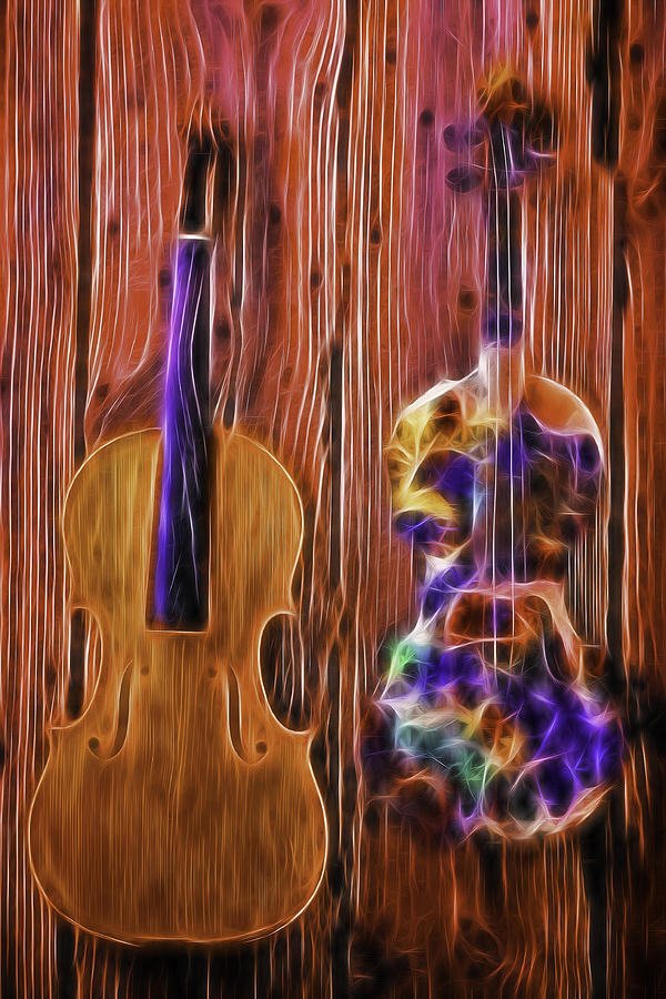Violin Photograph - Neon Violins by Garry Gay