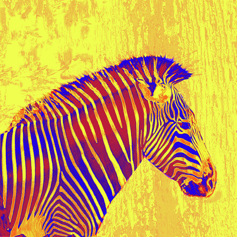 Animal Digital Art - Neon Zebra 2 - Yellow by Jane Schnetlage
