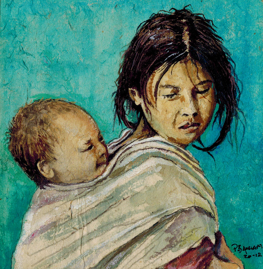 Nepali Girl with Child Painting by Paul Banham - Pixels