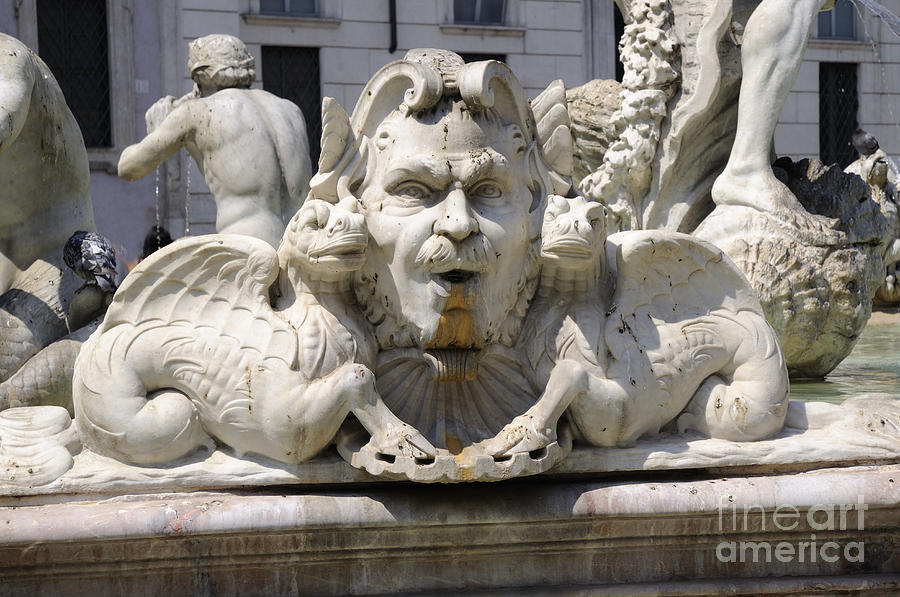 Neptune and dragons on Bernini Fountain Photograph by Brenda Kean