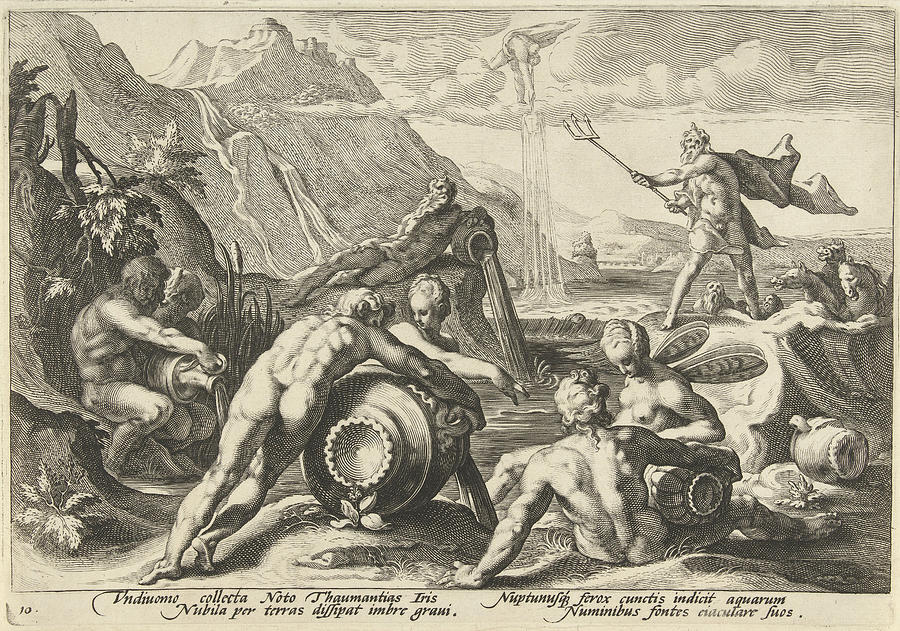 1589 Drawing - Neptune Gives The River Gods Command To Cause A Flood by Artokoloro