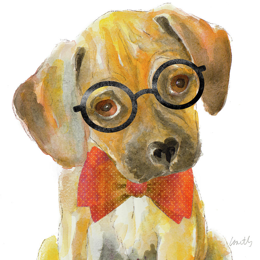 Dog Painting - Nerd Pup Square by Lanie Loreth
