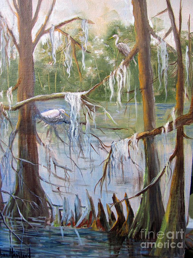Nesting Egrets at Shangri-La Painting by Barbara Haviland