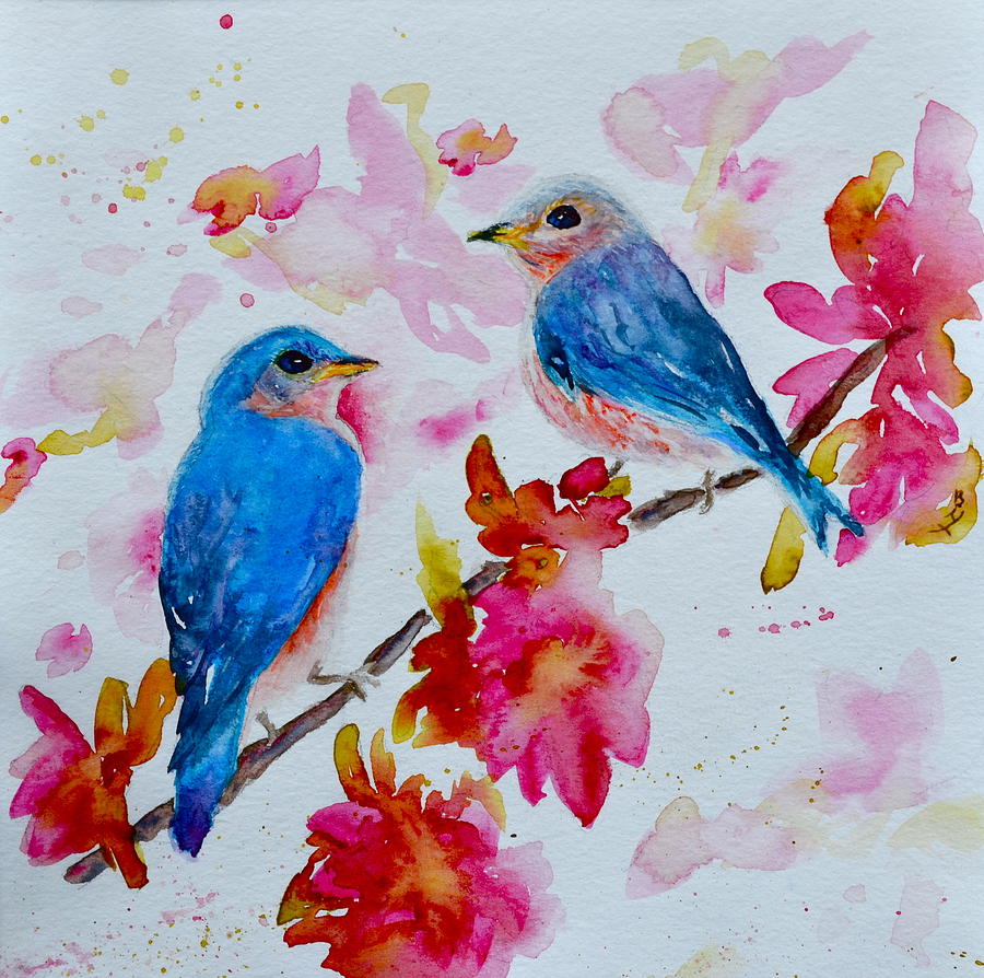 Bluebird Painting - Nesting Pair by Beverley Harper Tinsley