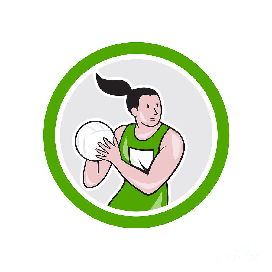 Netball Player Catching Ball Circle Cartoon Digital Art by Aloysius ...