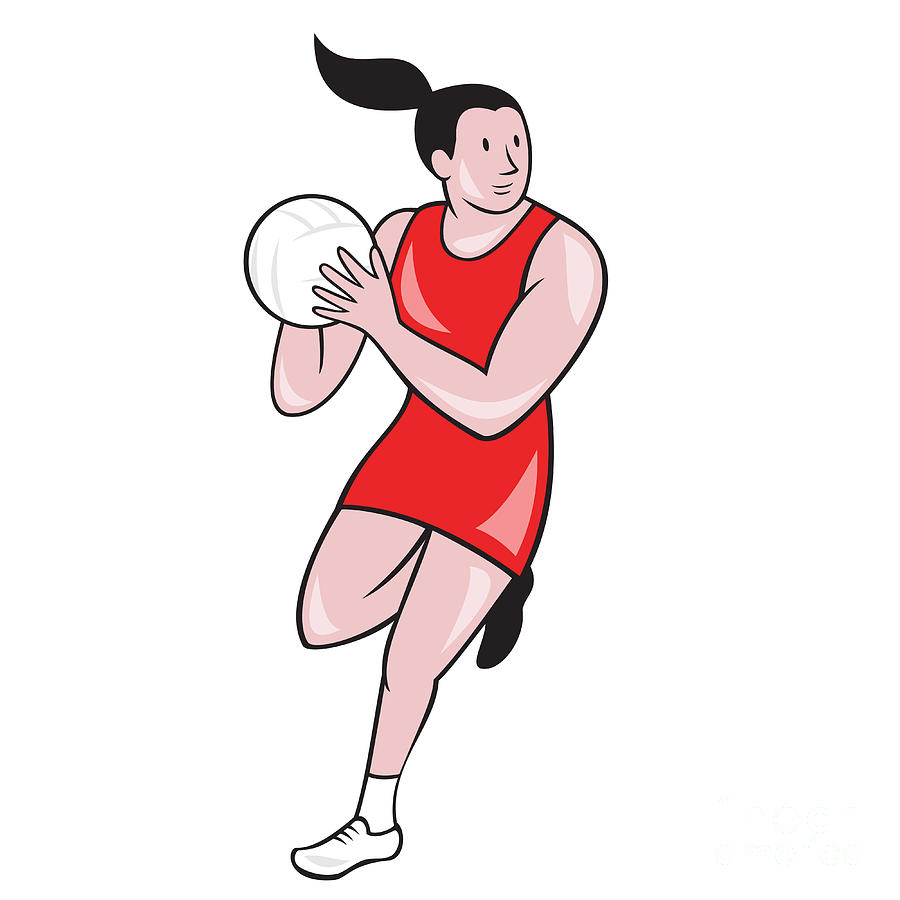 Netball Player Catching Ball Isolated Cartoon Digital Art by Aloysius ...