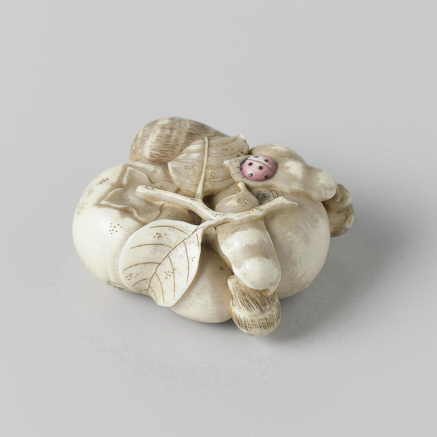 Ladybug Drawing - Netsuke, Representation Of A Combination With Fruit by Quint Lox