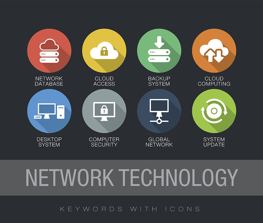 Network Technology keywords with icons Drawing by Enisaksoy