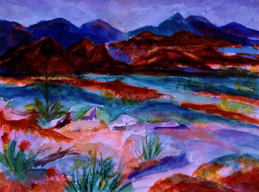 Nevada Red Rocks - Dusk -colorized Painting by Ellen Levinson
