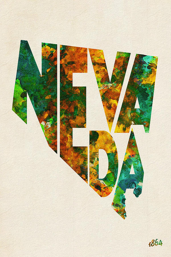 Nevada Typographic Watercolor Map Painting by Inspirowl Design