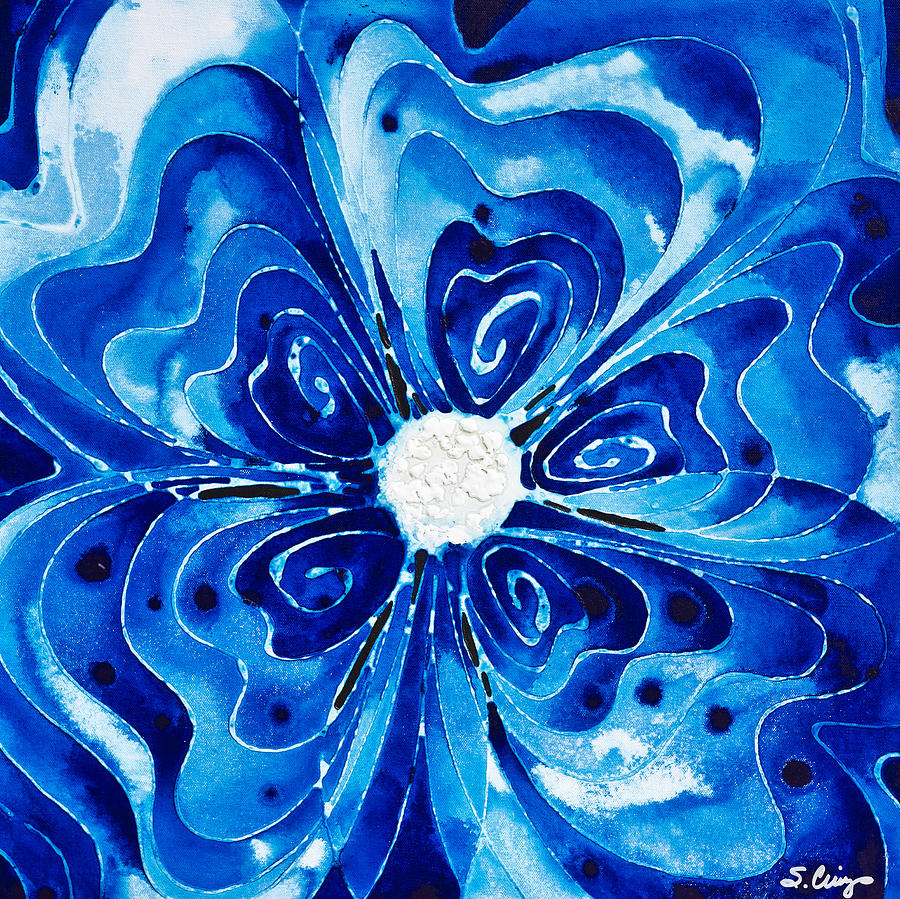 New Blue Glory Flower Art - buy Prints Painting by Sharon Cummings