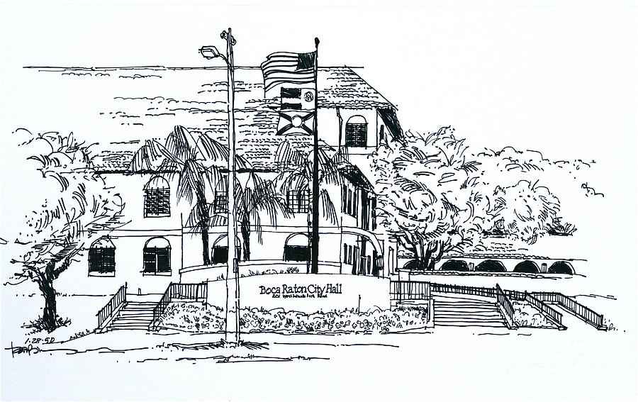 New Boca Raton City Hall Drawing by Robert Birkenes