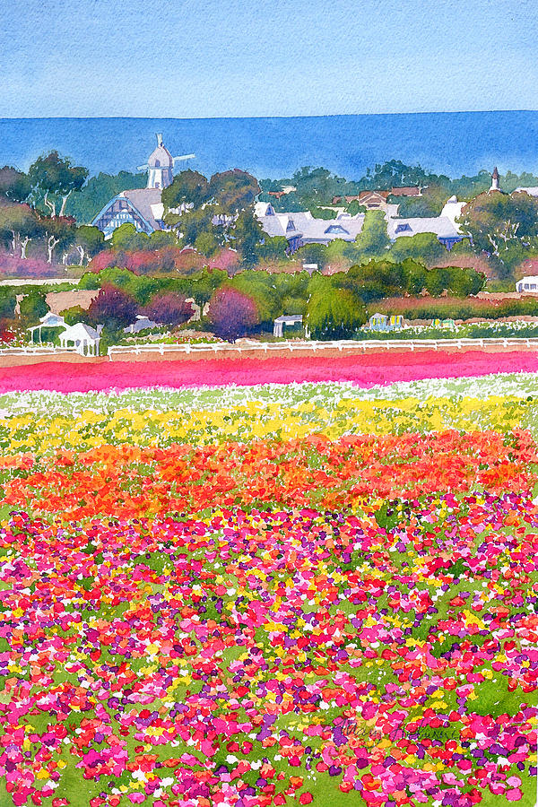 Flower Painting - New Carlsbad Flower Fields by Mary Helmreich