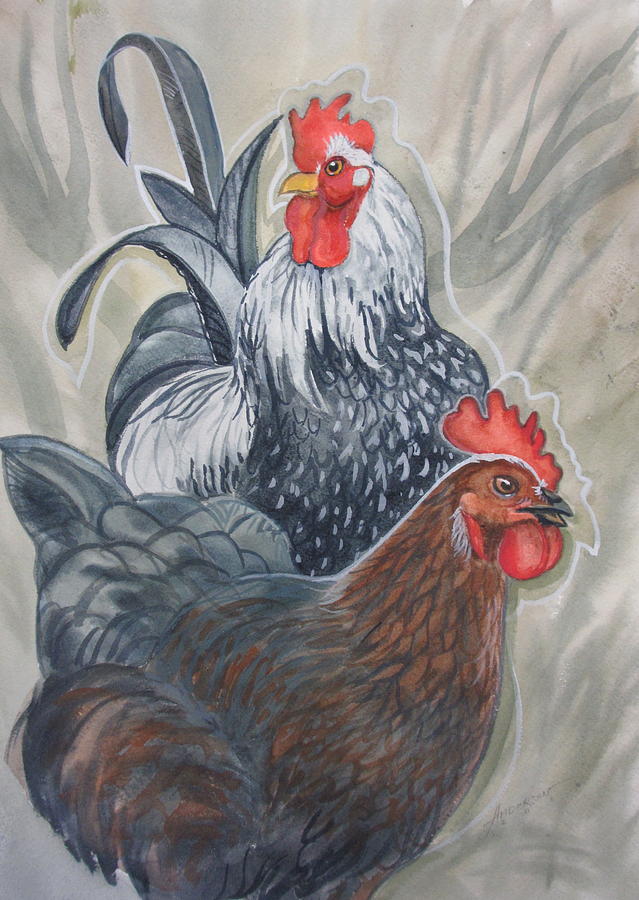 Rooster Painting - New Chick in Town by Sherri Anderson Rooster Painting - New Chick in Town by Sherri Anderson