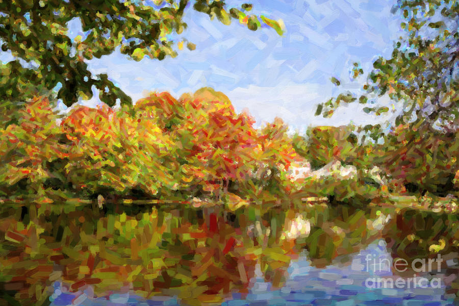 New England Autumn Lake USA Digital Art by Liz Leyden