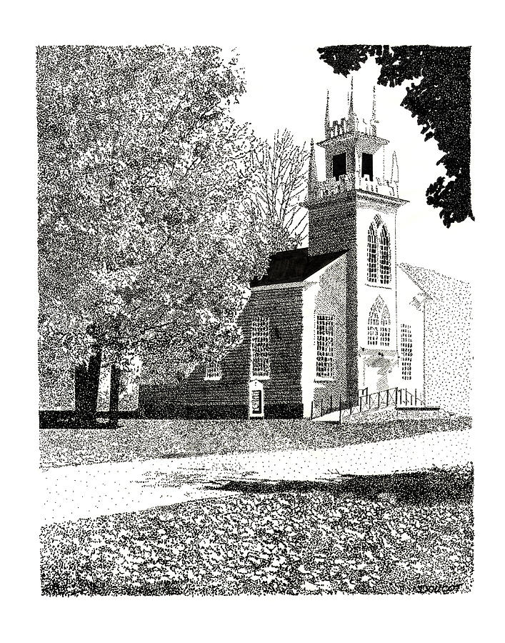 Architecture Drawing - New England Church by David Doucot