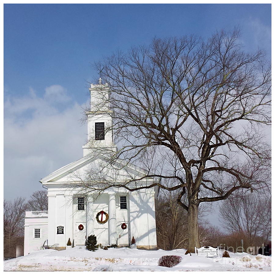 Winter Photograph - New England Church by Marcel  J Goetz  Sr