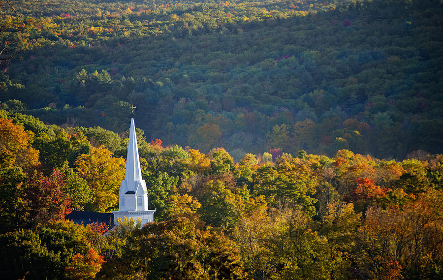 New England Church Steeple in Fall Foliage Photograph by Donna Doherty