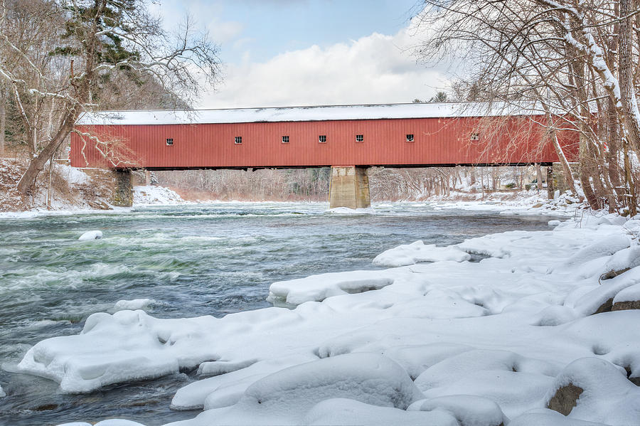 Bridge Photograph - New England Covered Bridge Winter by Bill Wakeley