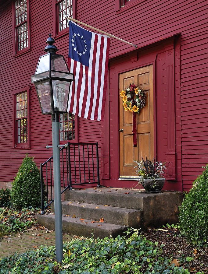 New England Door and Betsy Ross Flag Photograph by Phil Cardamone
