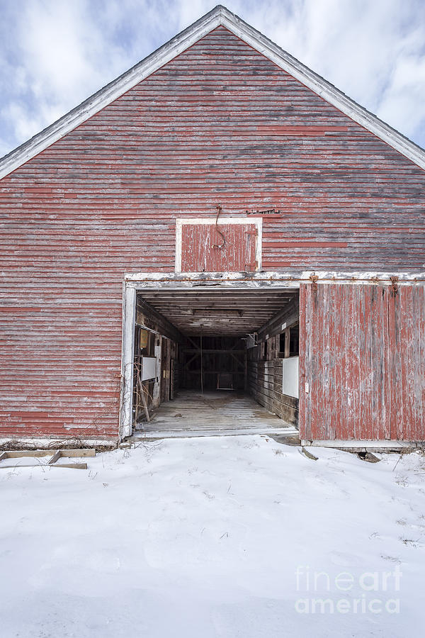 Winter Photograph - New England Red Barn Open Door by Edward Fielding
