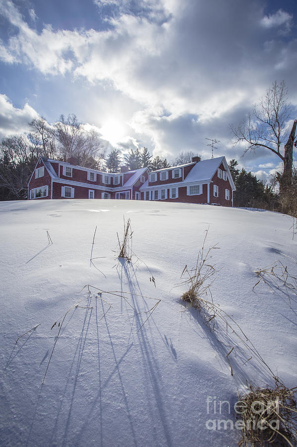 Winter Photograph - New England Red Farm House Winter by Edward Fielding