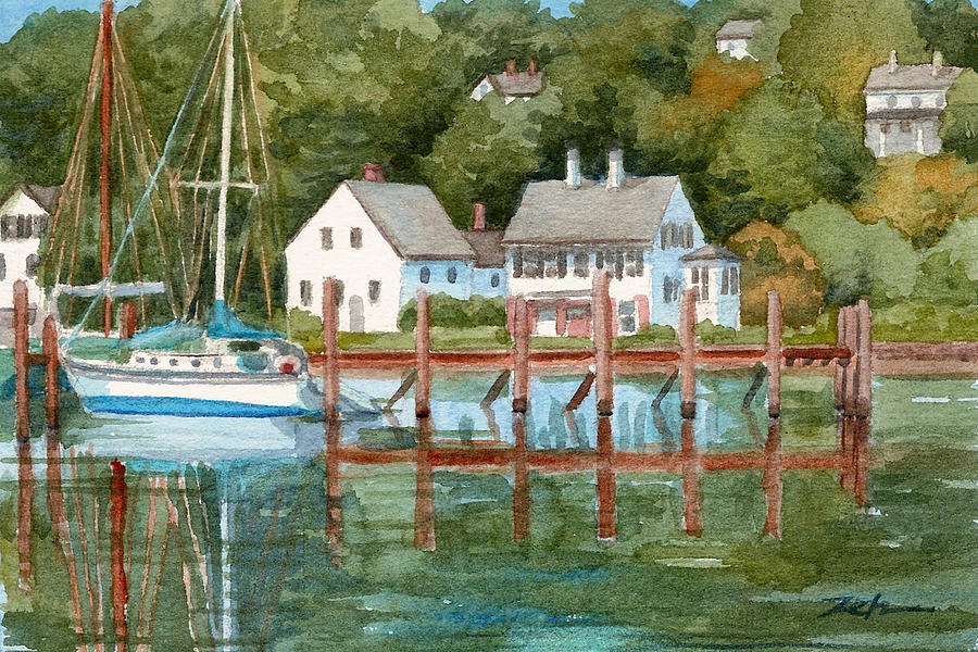 New England Seascape Harbor Painting by Janet Zeh