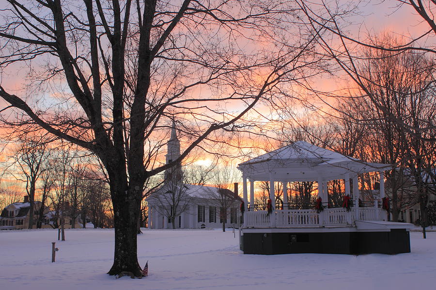 Sunset Photograph - New England Village Winter Scene Petersham MA by John Burk