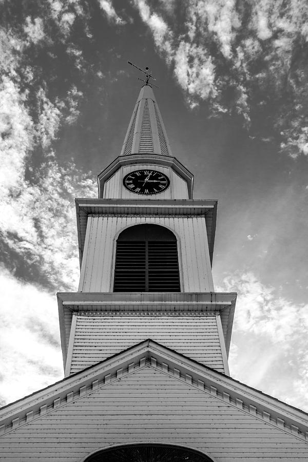 New Hampshire Steeple Detailed View Black and White Photograph by Karen Stephenson