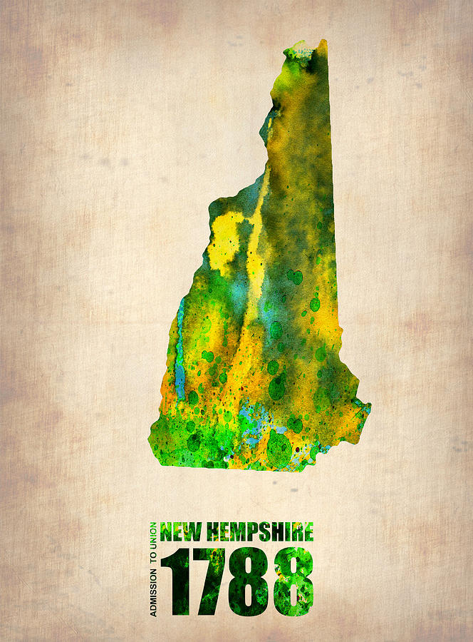 New Hampshire Map Painting - New Hampshire Watercolor Map by Naxart Studio