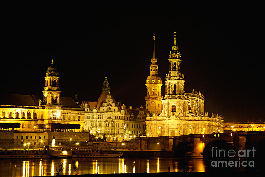 New historical city of Dresden at night Photograph by Gina Koch