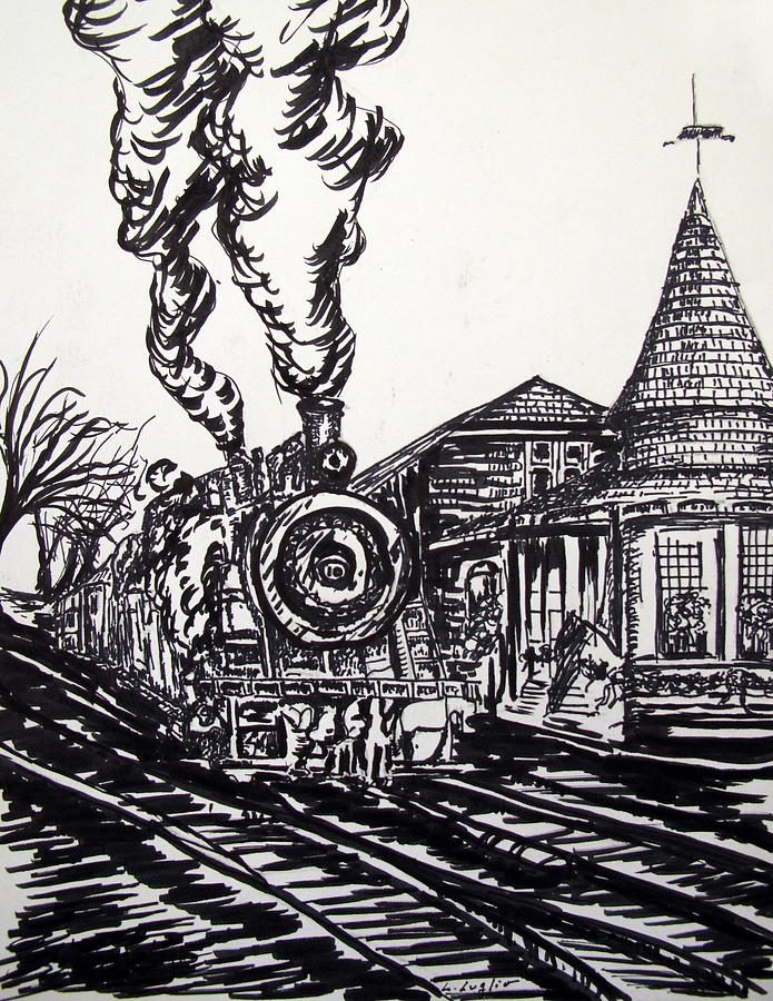 New Hope Train Station Sketch Drawing by Loretta Luglio