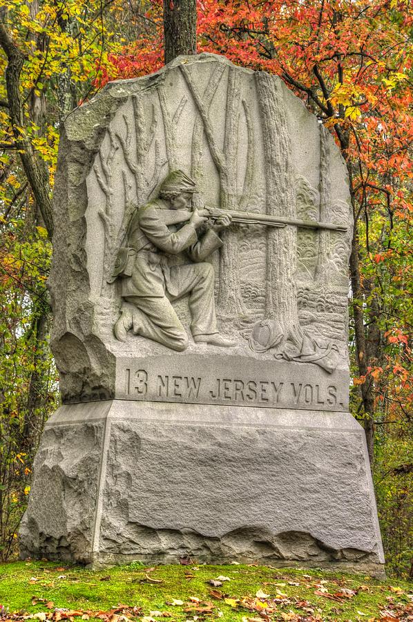 New Jersey at Gettysburg - 13th NJ Volunteer Infantry Near Culps Hill Autumn Photograph by Michael Mazaika