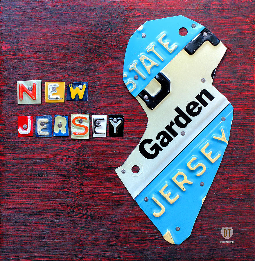 Vintage Mixed Media - New Jersey License Plate Map by Design Turnpike