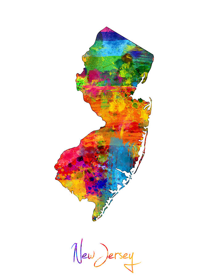 United States Map Digital Art - New Jersey Map by Michael Tompsett