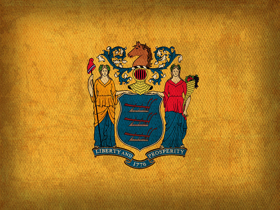 New Jersey State Flag Art On Worn Canvas Mixed Media by Design Turnpike New Jersey State Flag Art On Worn Canvas Mixed Media by Design Turnpike