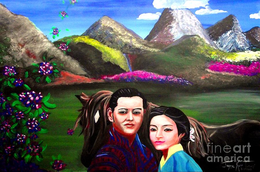 New King And Queen Of Bhutan Painting By Jayne Kerr