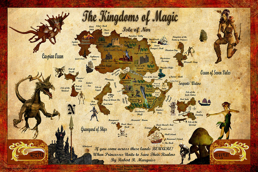 Magic Digital Art - New Map of the Kingdoms of Magic by Robert Marquiss Magic Digital Art - New Map of the Kingdoms of Magic by Robert Marquiss