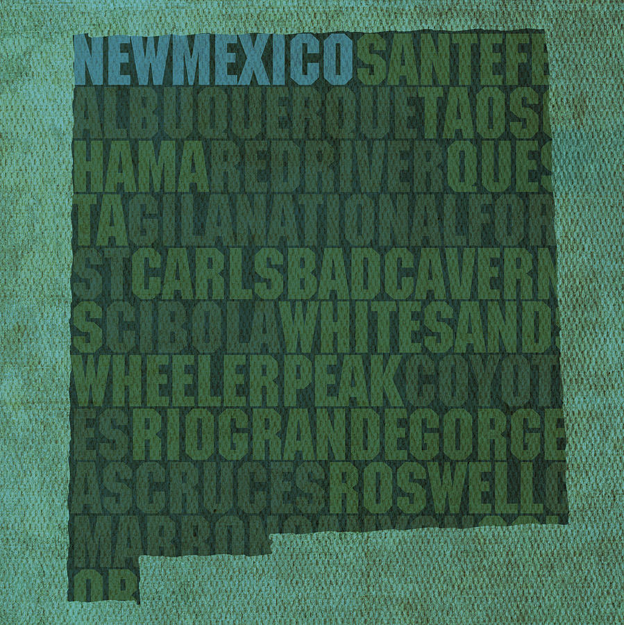 New Mexico Word Art State Map on Canvas Mixed Media by Design Turnpike