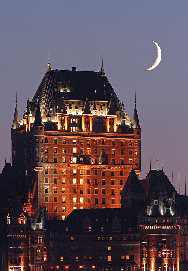 Landmark Photograph - New Moon over Chateau Frontenac In Quebec City by Juergen Roth