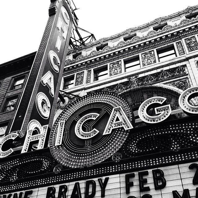 Black And White Photograph - Chicago Theatre Sign Black and White Photo by Paul Velgos Black And White Photograph - Chicago Theatre Sign Black and White Photo by Paul Velgos