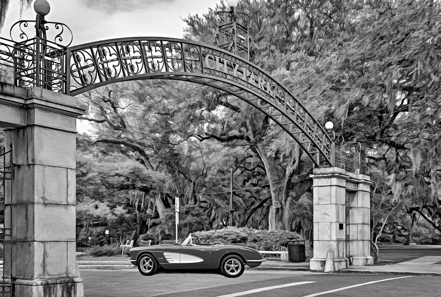 New Orleans - City Park Entrance Oil Bw Photograph