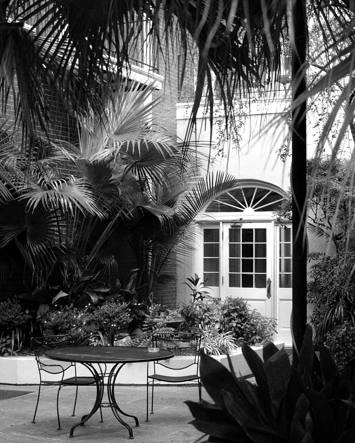 New Orleans Photograph - New Orleans Courtyard in Black and White by Greg and Chrystal Mimbs