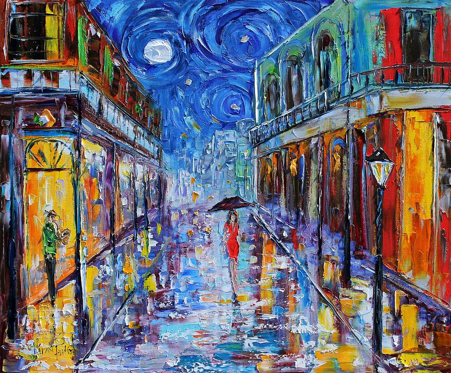 New Orleans French Quarter Moon Painting by Karen Tarlton