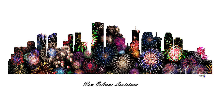 New Orleans Louisiana Fireworks Skyline Digital Art by Gregory Murray