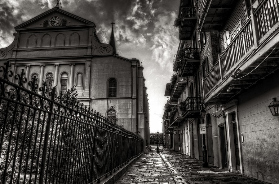 New Orleans Photograph - New Orleans Pirates Alley In Black and White by Greg and Chrystal Mimbs