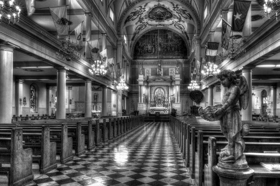 New Orleans Saint Louis Cathedral Interior in Black and White Photograph by Greg and Chrystal Mimbs