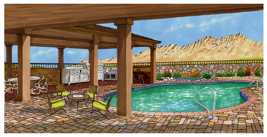 New patio and pool Painting by Jack Pumphrey