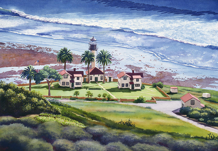 San Diego Painting - New Point Loma Lighthouse by Mary Helmreich