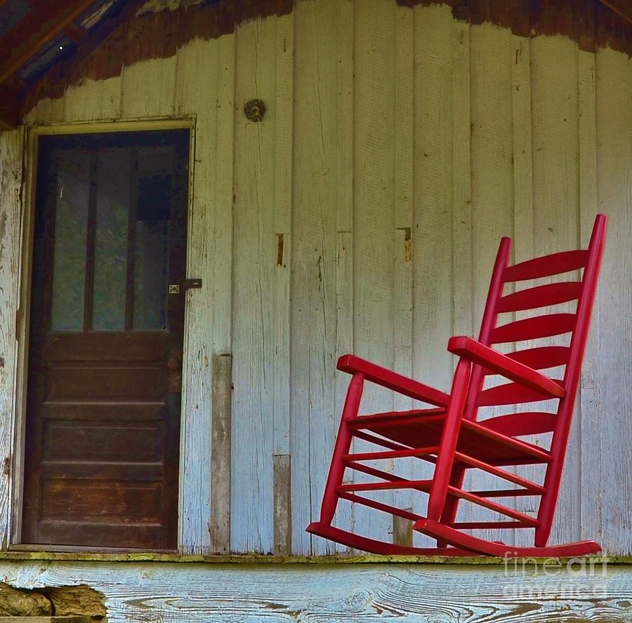 New Red Rocker - Old Porch Photograph by Bob Sample